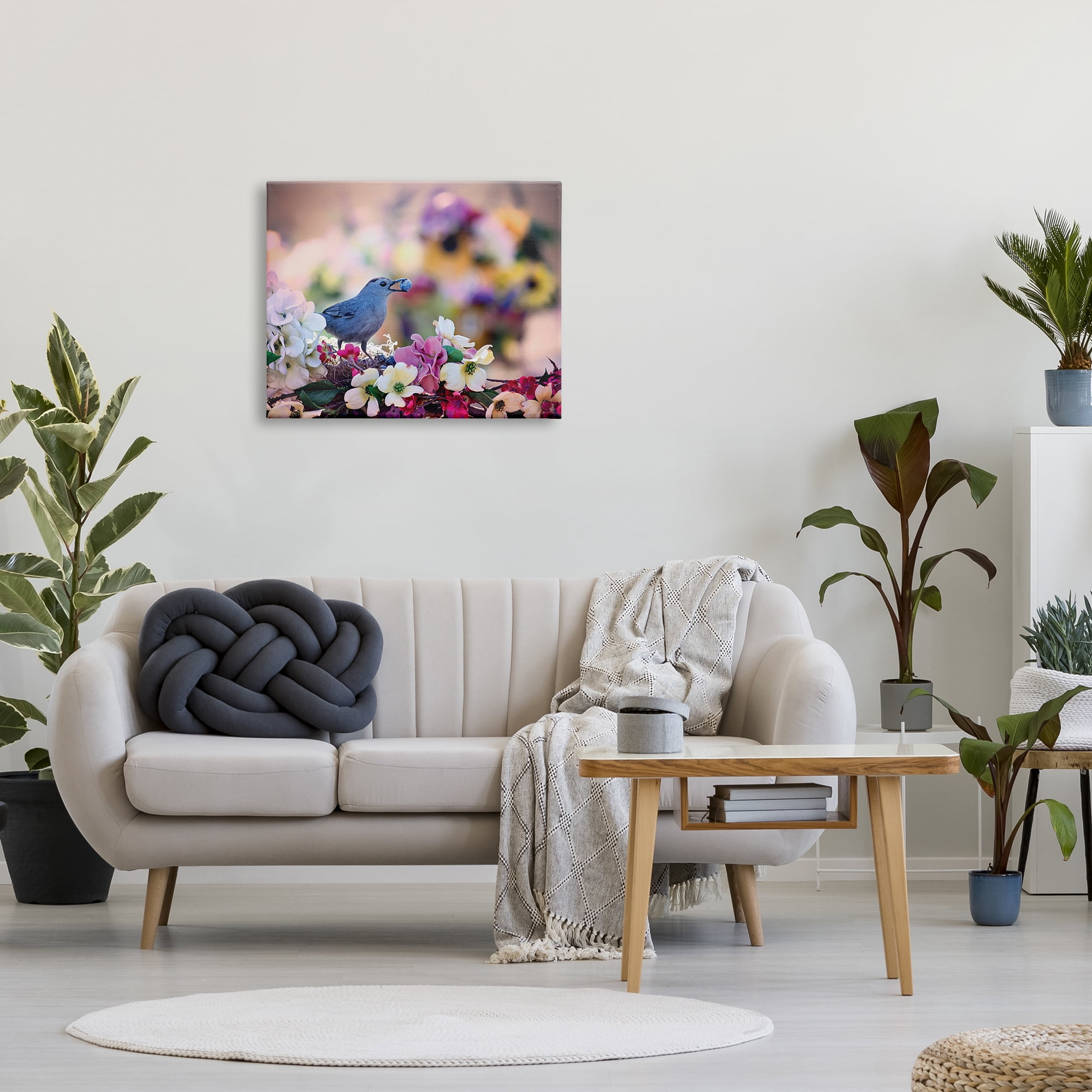 Stupell Industries Bird with Spring Flowers Animals & Insects Photography Gallery Wrapped Canvas Print Wall Art, 30 x 24