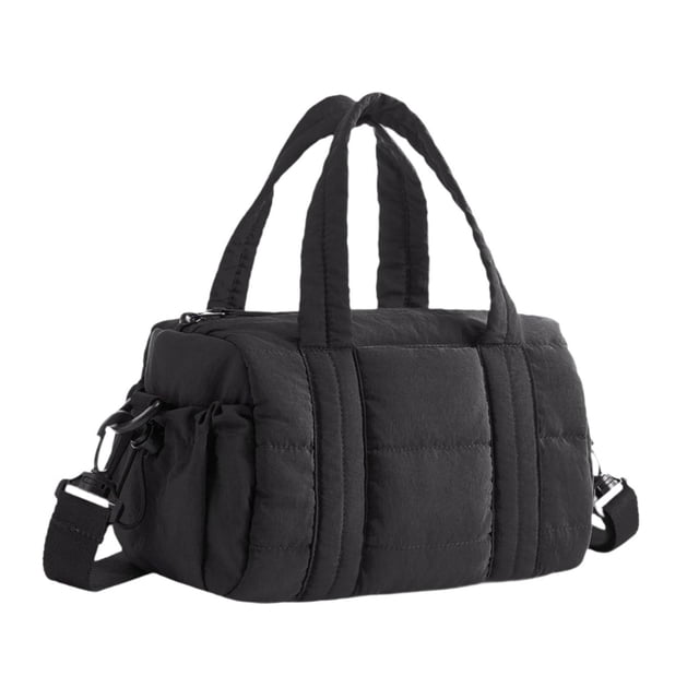 Bolso de mano acolchado para mujer con compartimentos para niñas, bolso de hombro para senderismo callejero negro