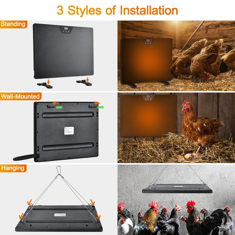 Toozey Chicken Coop Heater, Radiant Heat Chicken Heater with Adjustable  Temperature and Cycle Timer, 200 Watts Quick Heater for Chicken Coop with