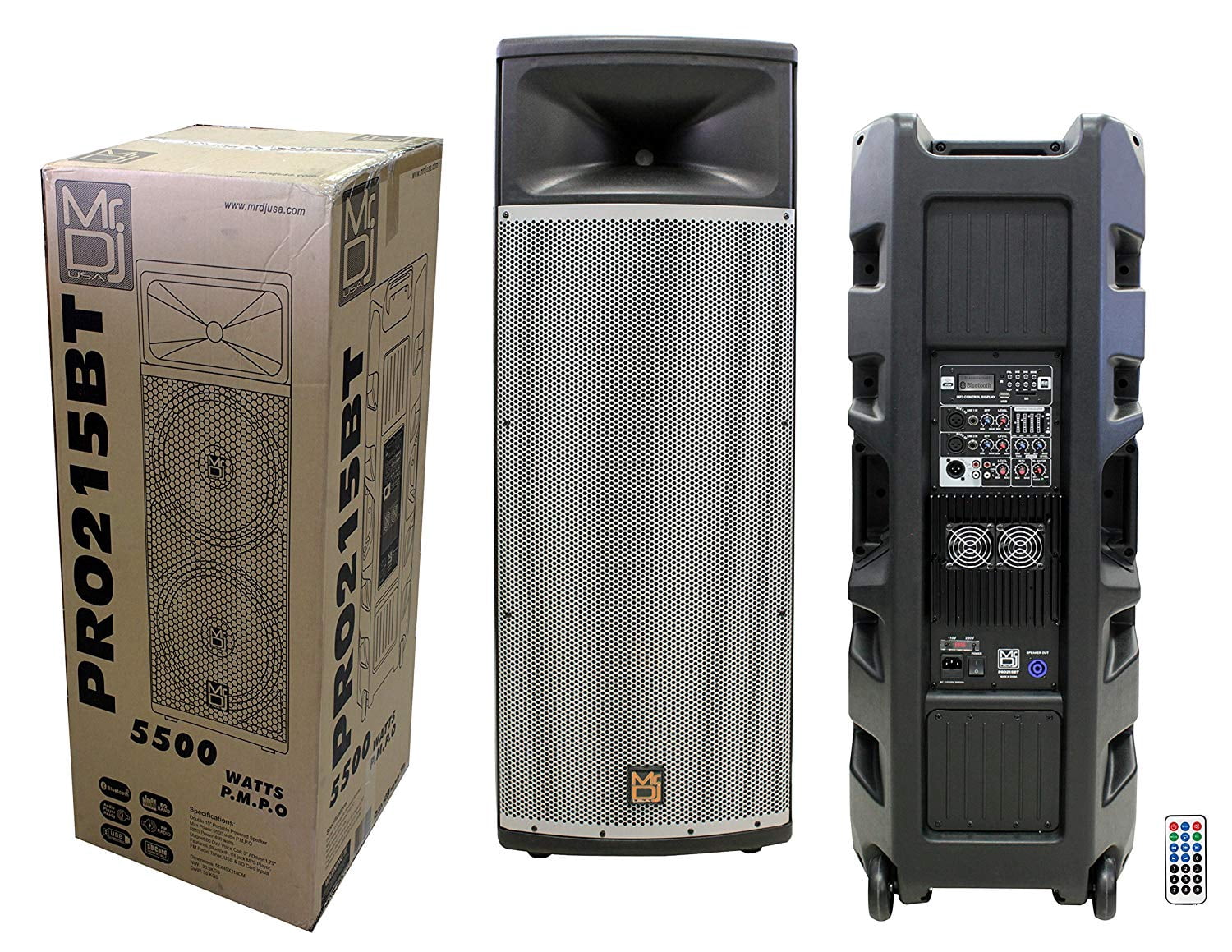 Mr. Dj PRO215BT Professional Dual 15" Full Range Powered Speaker, 2" Display