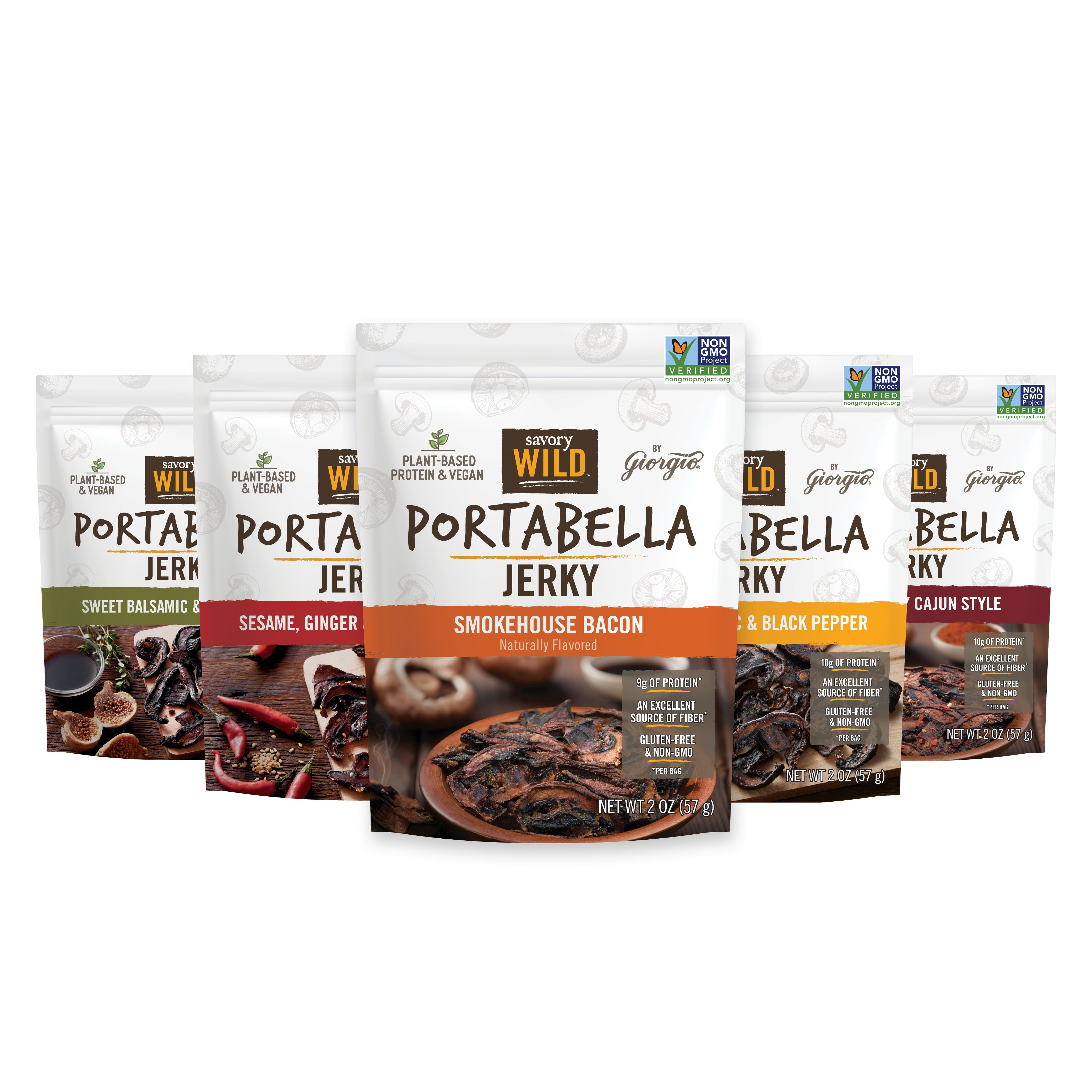 Savory Wild Vegan Portabella Jerky - Variety Flavor 5 Pack