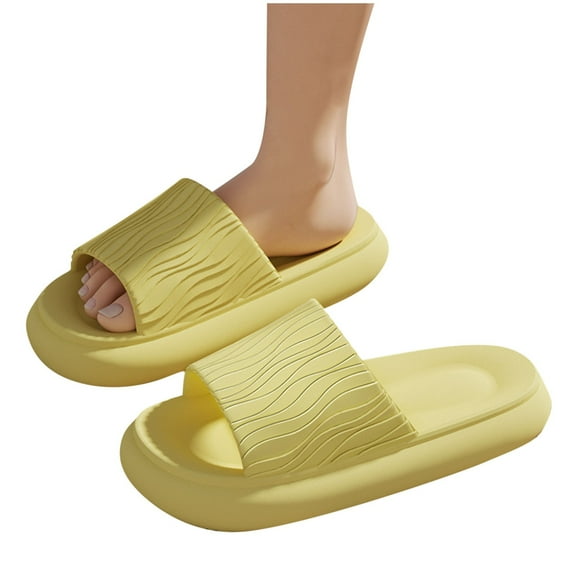 Xfvqtps Shower Shoes for Womens Thick Sole Wave Lines Solid Color Non Slip Soft Cushioned House Bathroom EVA Slides Slippers Yellow