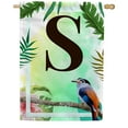 thumbnail image 1 of America Forever Tropical Summer Monogram House Flag Letter S 28 x 40 inches Palm Leaves Hibiscus Coastal Bird Double Sided Vertical Outdoor Yard Lawn Decorative Red Floral House Flag, 1 of 5