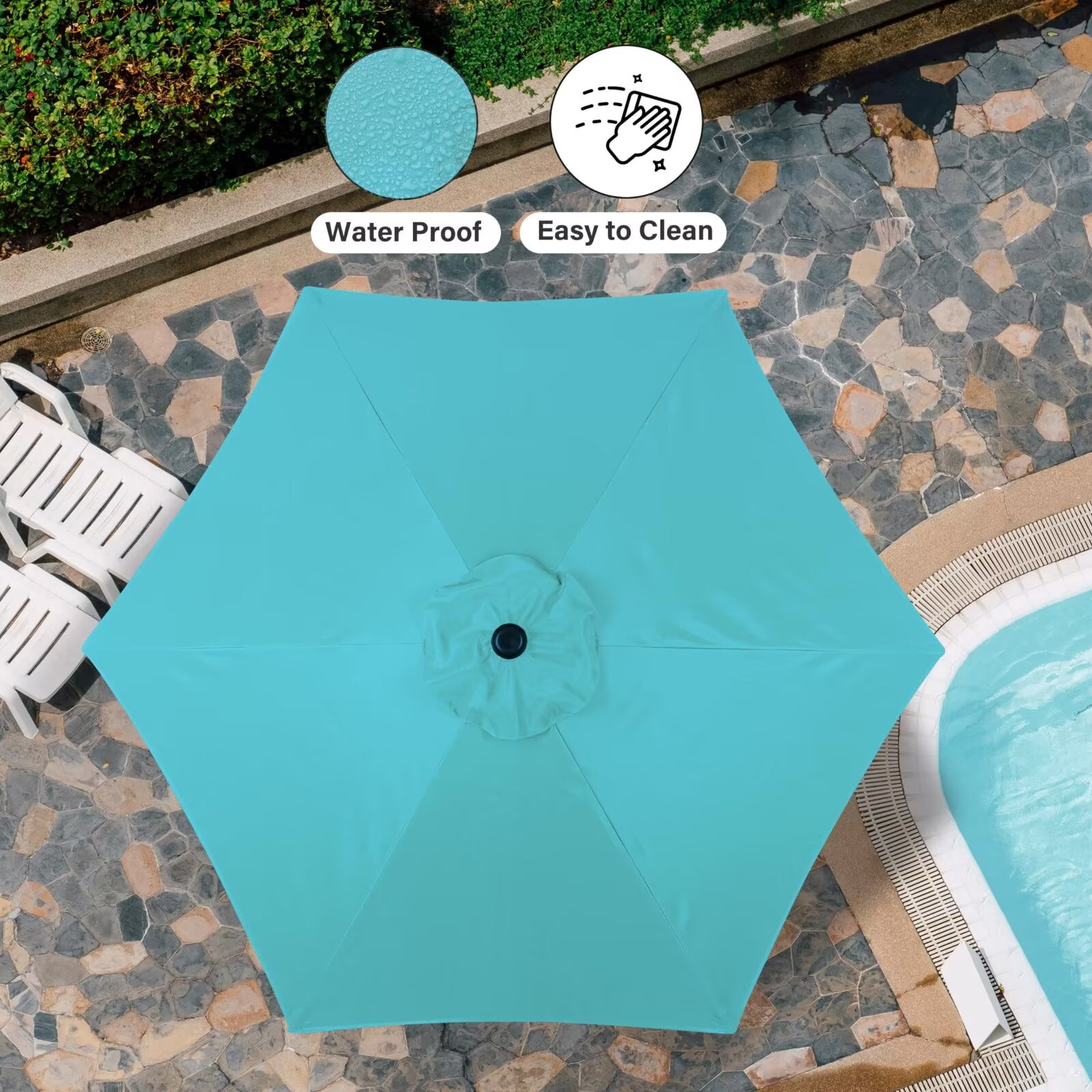 Simple Deluxe 7.5ft Patio Umbrella Outdoor Table Market Yard Umbrella with Push Button Tilt and Crank Lift, 6 Heavy-Duty Ribs for Patio, Garden and Deck Use, Turquoise
