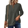 thumbnail image 4 of PRETTYGARDEN Women's Long Sleeve Waffle Knit Shirts Fall Casual Button Up Henley V Neck Tunic Tops Loose Fit Basic Tees, 4 of 9