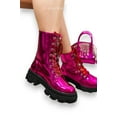thumbnail image 5 of Cape Robbin Women Ankle Combat Boots Lug Platform Sole Booties Lace Up Round Toe Rhinestone Bling NUNANI Hot Pink Metallic Fuchsia Patent 5, 5 of 5