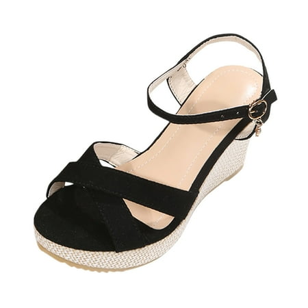 

Ediodpoh Women s Summer Wedge Open Toe Flannelette Clasp Sandals Sandals for Women 2024 Black 7.5(39)