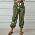 thumbnail image 2 of SHTXOZHI Womens Cotton Linen Pants with Pockets Drawstring Print Beach Trousers Elastic Waisted Comfy Pants, 2 of 6