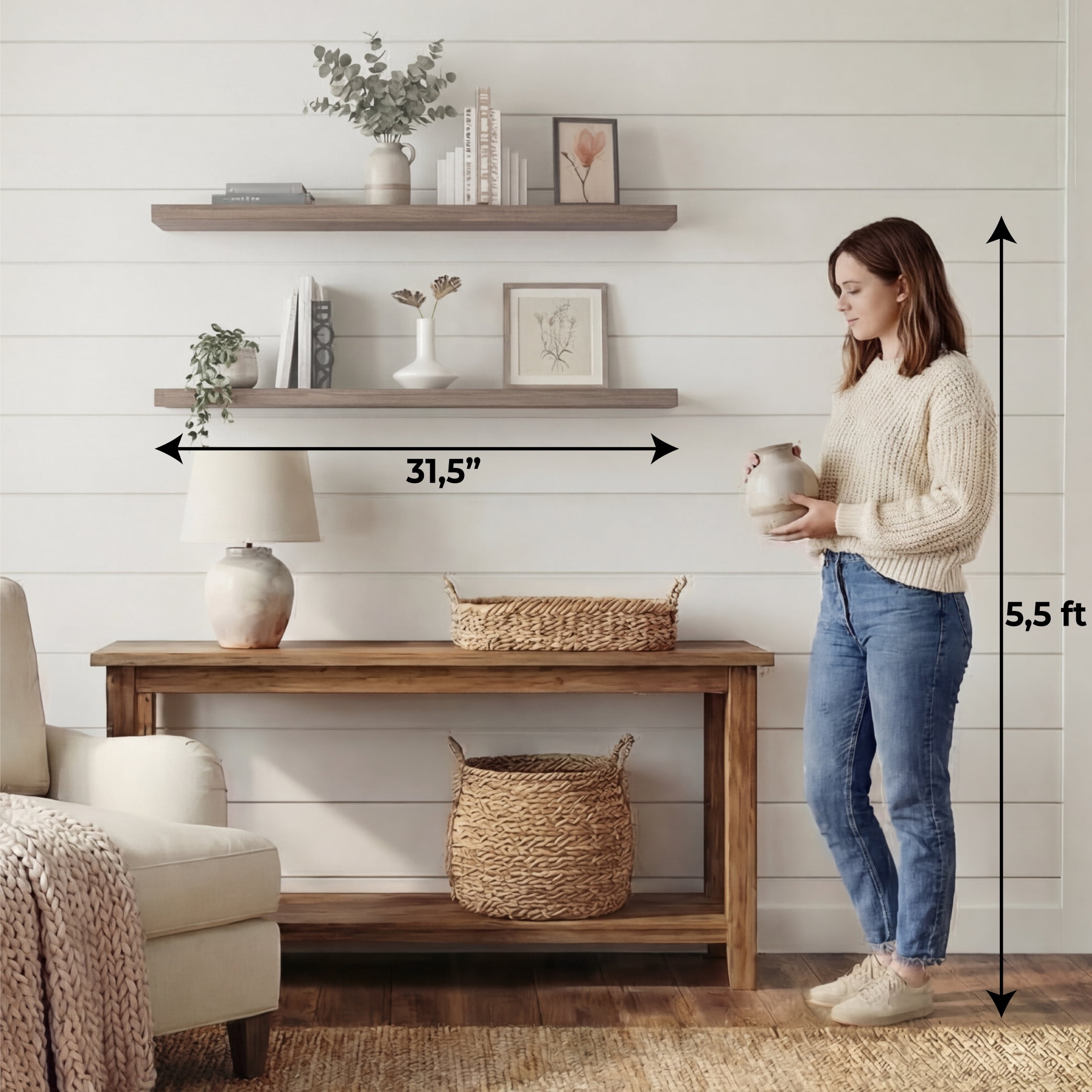 TUHOME Ecco 31.5-Inch Floating Shelves Set of Two with Hidden Brackets, Wall-Mounted Shelves