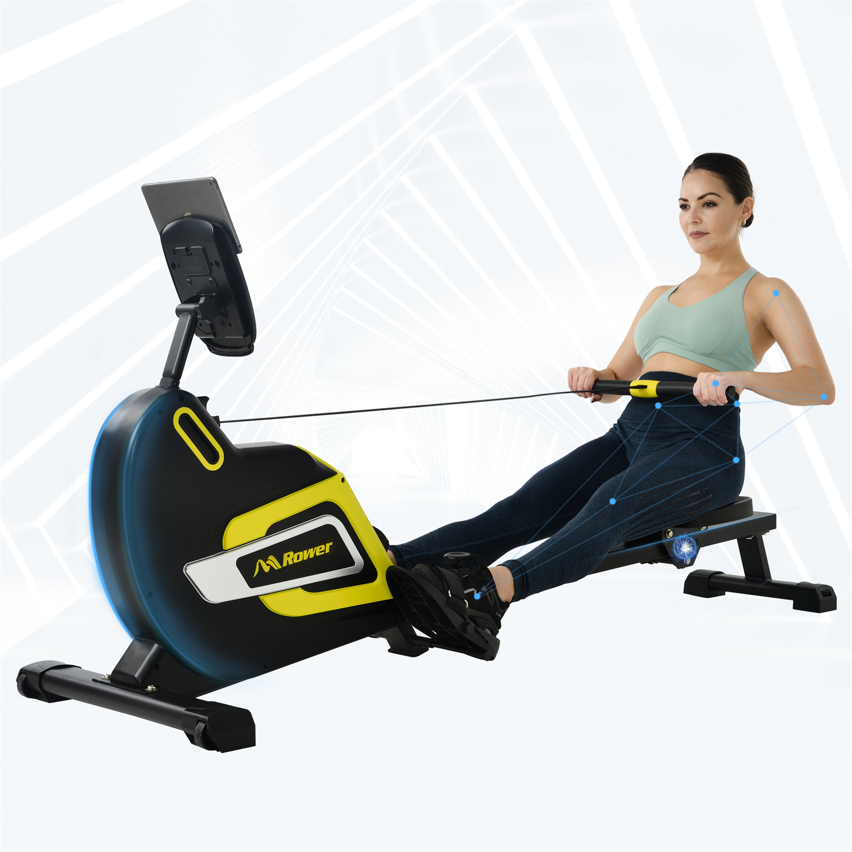 Rowing Machine Resistance Folding Panel Display Cardio Home Gym Fitness Workout 