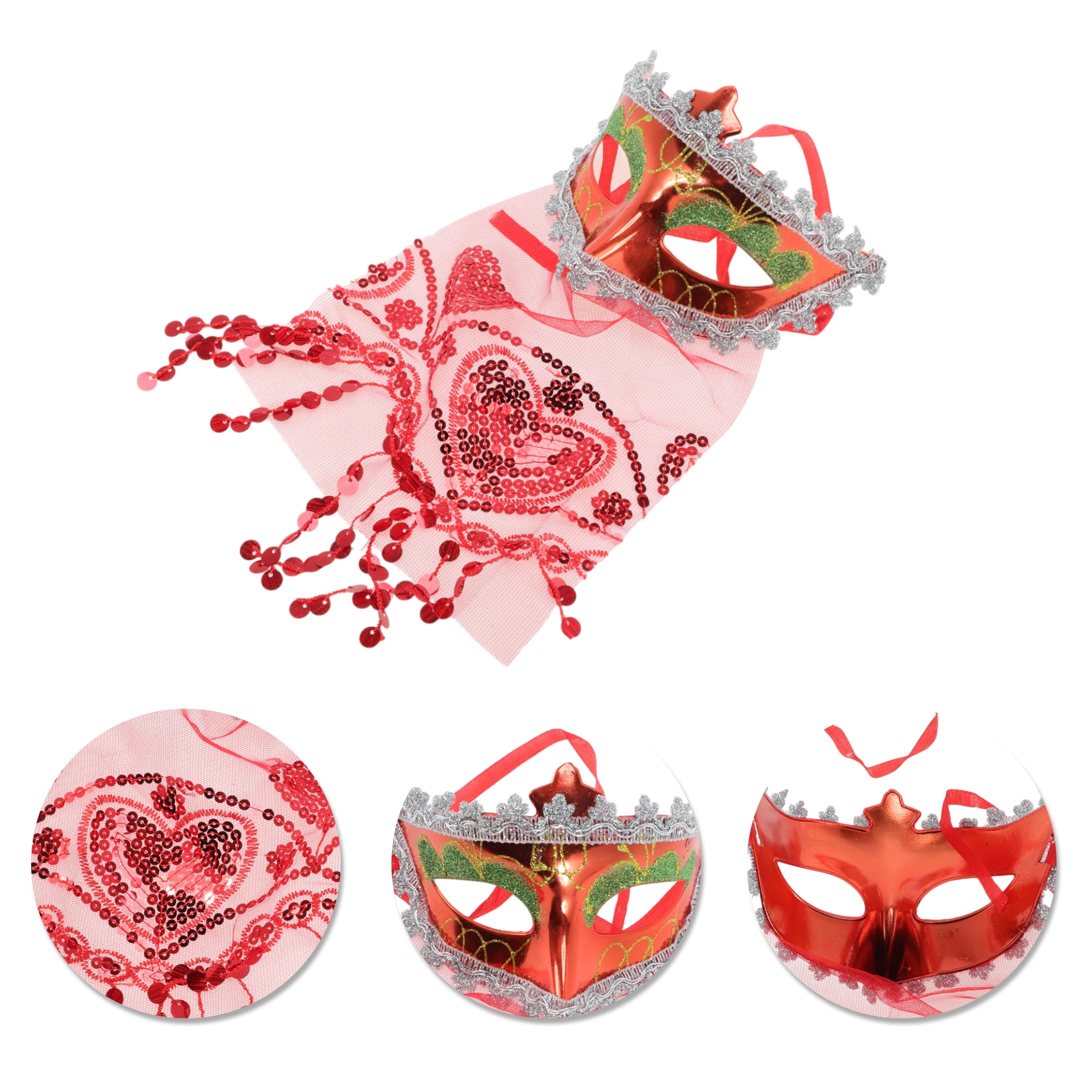 Unique Bargains 1 Pack Elegant Veiled Half Face Party Mask Red