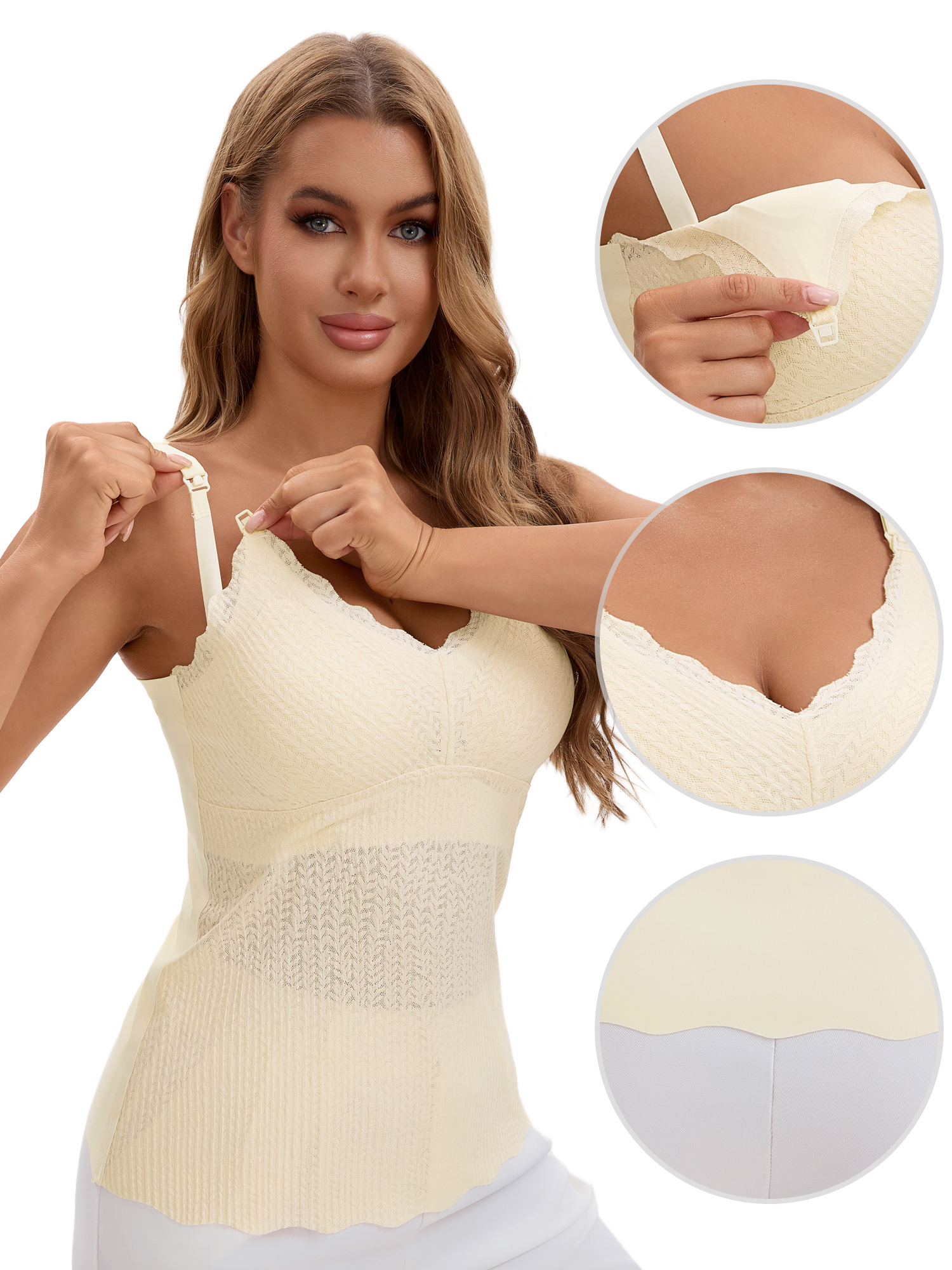 Unique Bargains Women's Lace Nursing Camisoles with Built-In Bra 2XL White