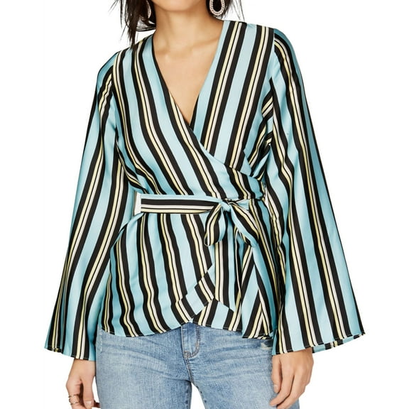 I.N.C Womens Striped Wrap Blouse, Blue, X-Small