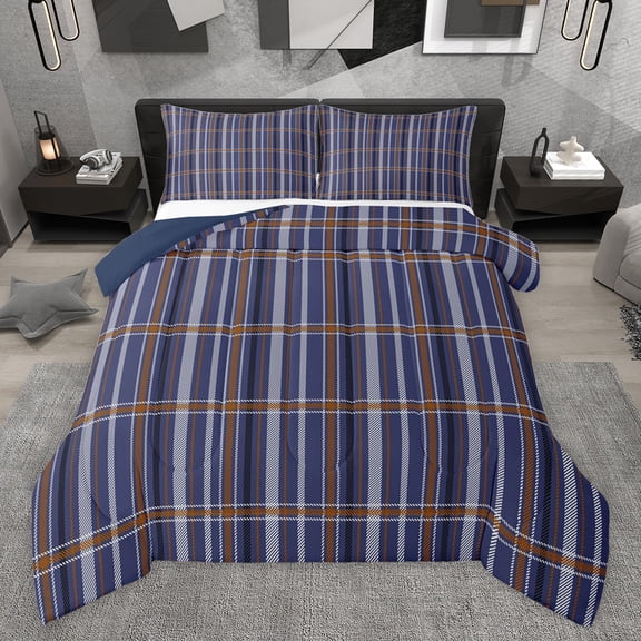Feelyou Teen Abstract Lines Twin Comforter Sets, Blue Plaid Buffalo Bedding Set, 2pcs