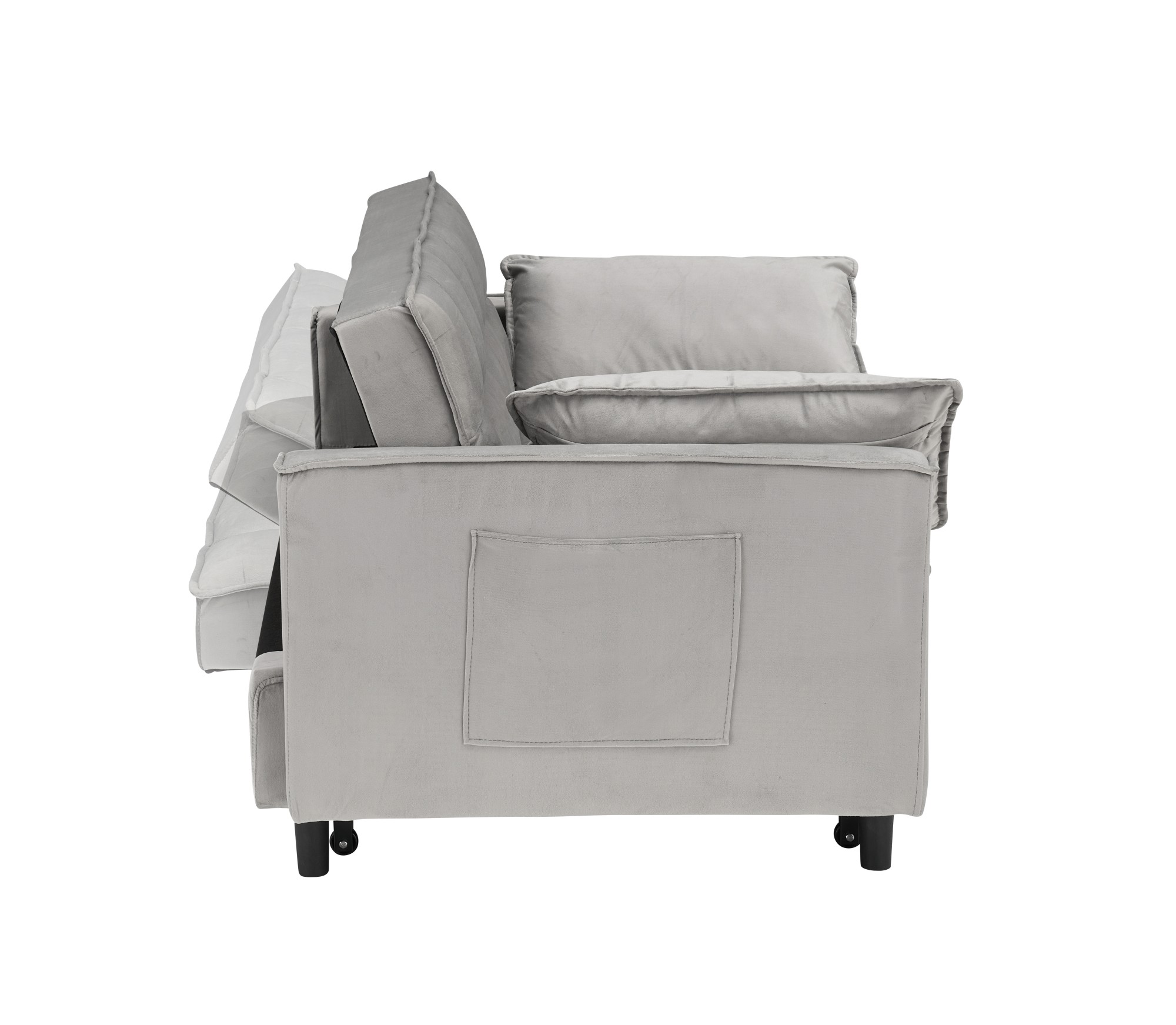 Gewnee 55''3 in 1 Convertible Modern Pull Out Couch Bed,Adjustable Backrest,Velvet Loveseat Futon Sofa with Pillows & Pockets for Living Room,Apartment.(Gray)
