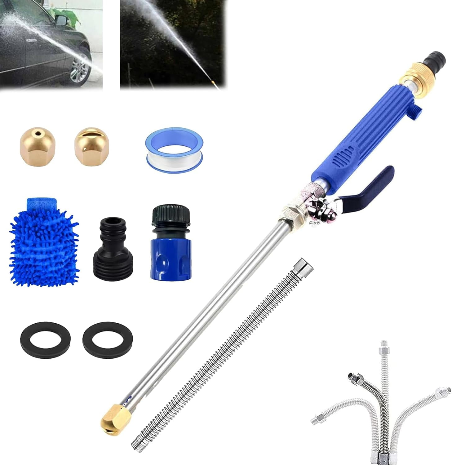 Jet Flux Water Sprayer Jetflux High Pressure Washer Nozzle - 2025 Upgrade With 3 Spray Tips For Garden Hose (Blue) Water Jet Nozzle