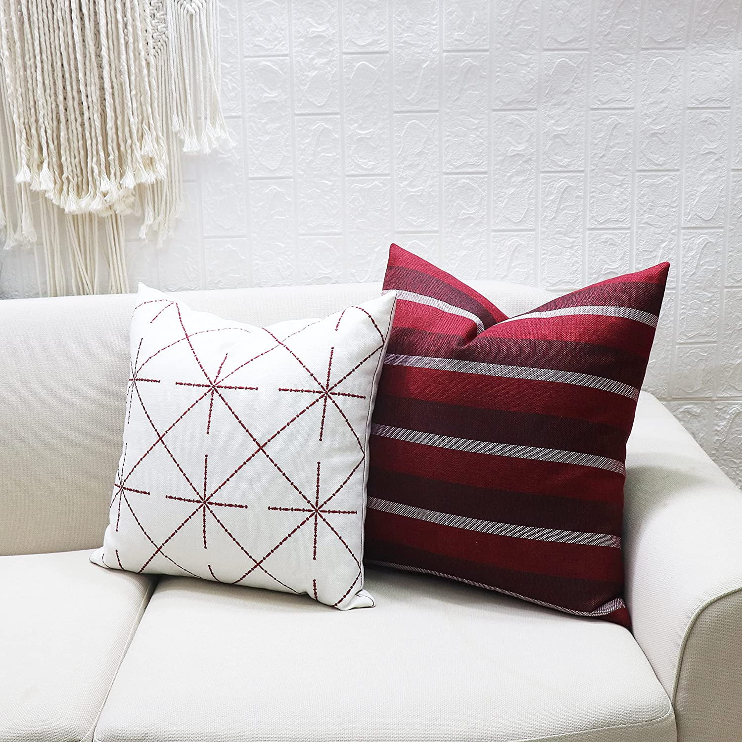SLOW COW Decorative Stripe Throw Pillow Cover Modern Country Design Cushion Cover Pillow Cover 20x20 Inches Dark Red Walmart