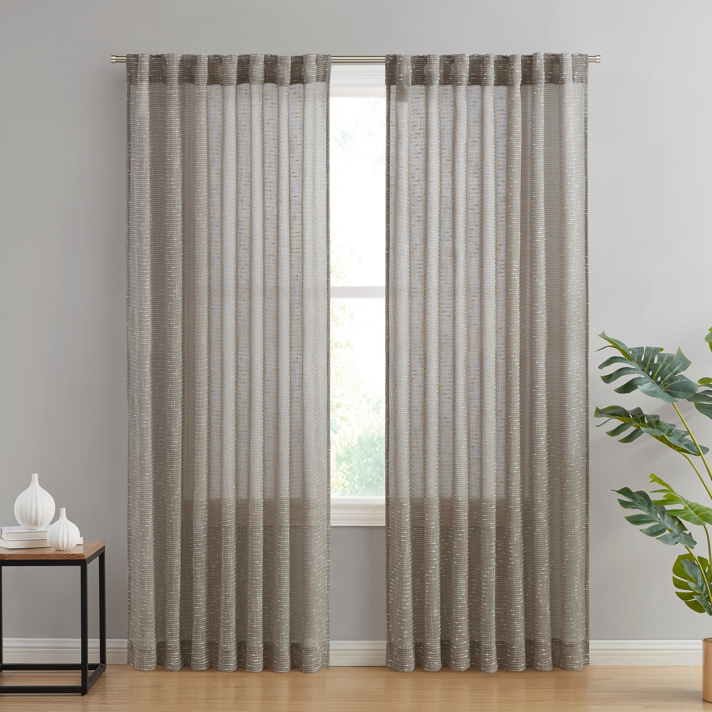 THD Charlotte Faux Linen Semi Sheer Light Filtering Transparent Back Tab Rod Pocket Lightweight Window Curtains Drapery Panels Bedroom, Dining Room & Living Room, 2 Panels