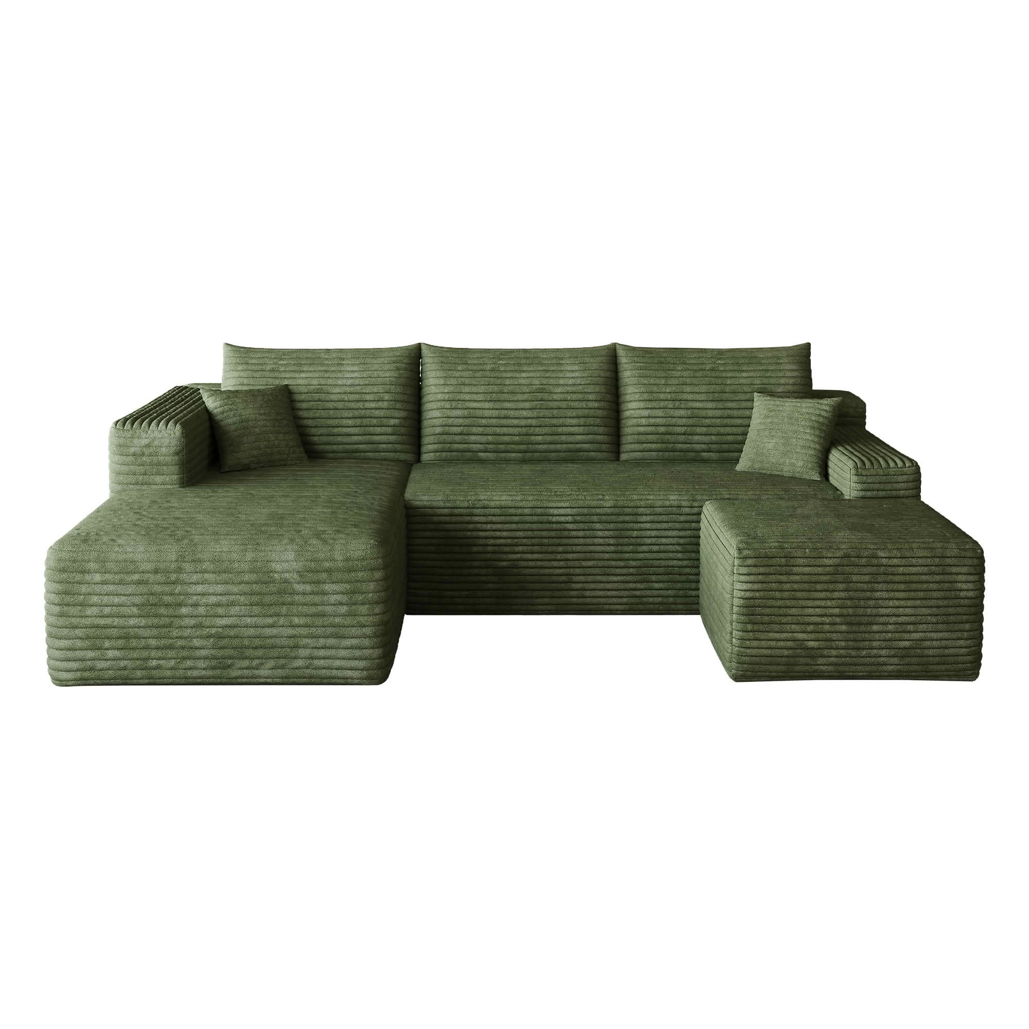 MAYEERTY 95 Inch U‑Shaped Cloud Sectional Sofa with 1 Ottoman, Modern Deep‑Seat Corner Couch, Plush Corduroy Reversible Sofa, No‑Assembly for Living Room Bedroom Apartment