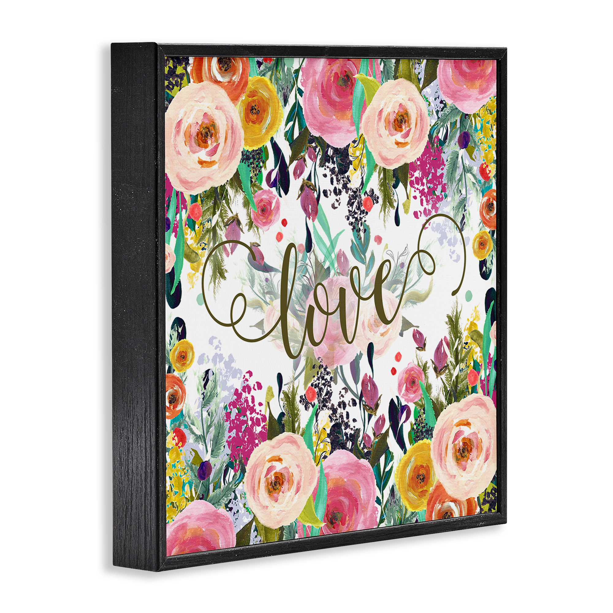 Stupell Industries Elegant Love Floral Pattern Botanical & Floral Painting Black Framed Art Print Wall Art, 17 x 17