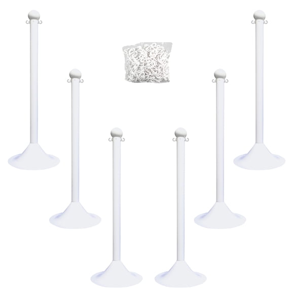 2 Inch White Light Duty Stanchion & Chain Kit (6 Pk)