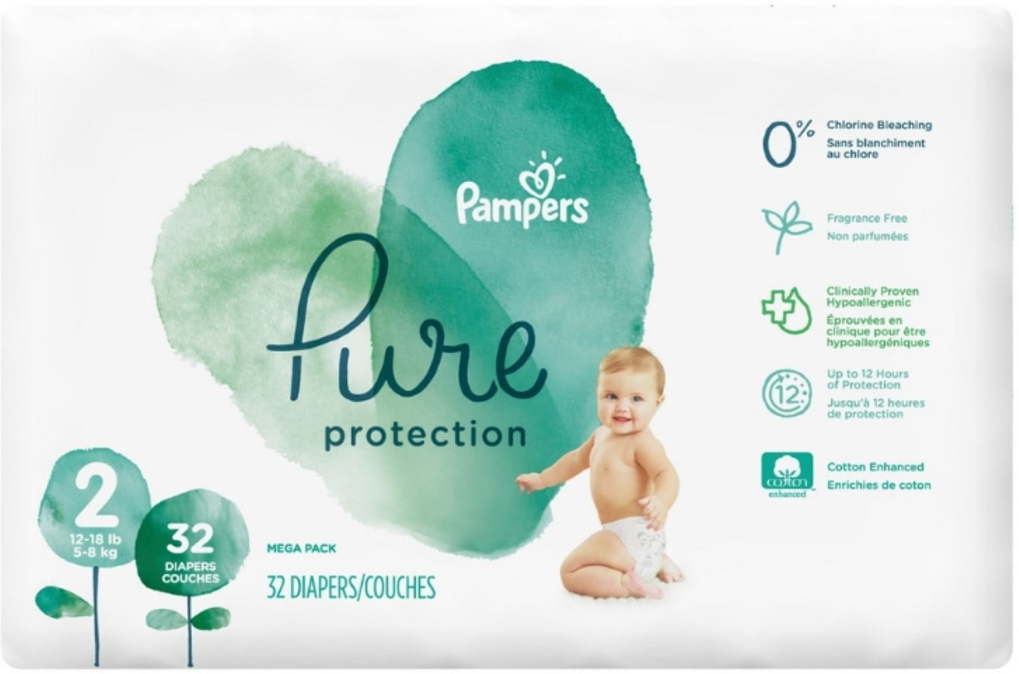 Pampers Pure Protection Diapers Mega Pack, Size 2, 32 ea