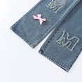 thumbnail image 5 of XFeng Girls Light Wash Wide Leg Jeans Elastic Waist Pink Bow Love You Embroidery Baggy Denim Pants Back To School, 5 of 8