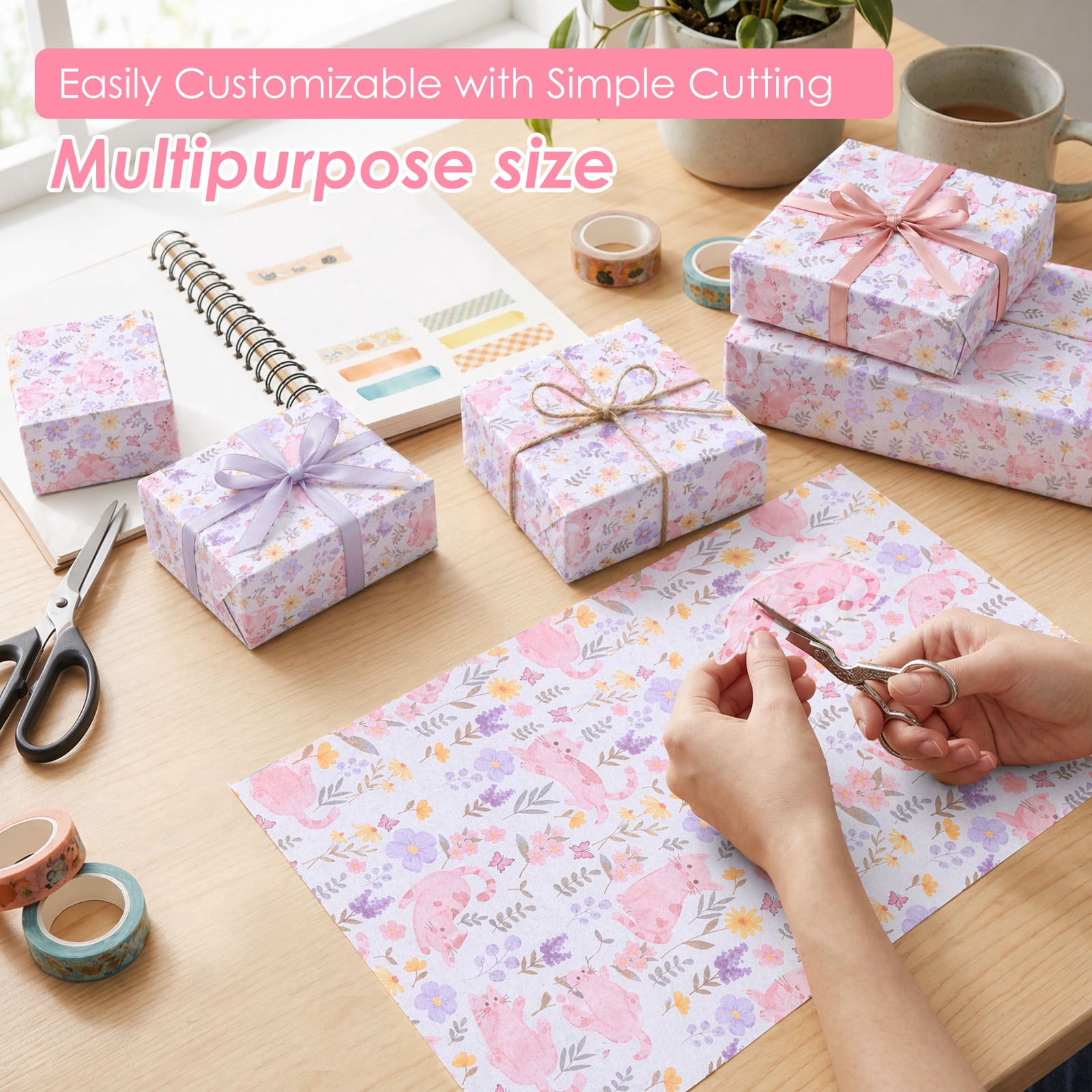 Atopoler 200 Sheet Cartoon Tissue Paper,Cute Animal Floral Preasent Wrap Tissue Paper for Wrapping Crafting Packing,20 x 14 inches,Pink Color