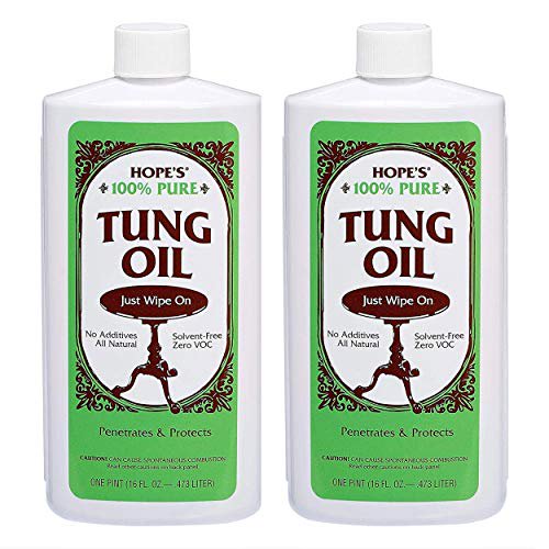 HOPE'S 100% Pure Tung Oil, Waterproof Natural Wood Finish and Sealer, 16 Fl Oz, 2 Pack