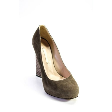 

Pre-owned|Nicholas Kirkwood Womens Suede Snakeskin Print Heel Pumps Brown Size 37 7