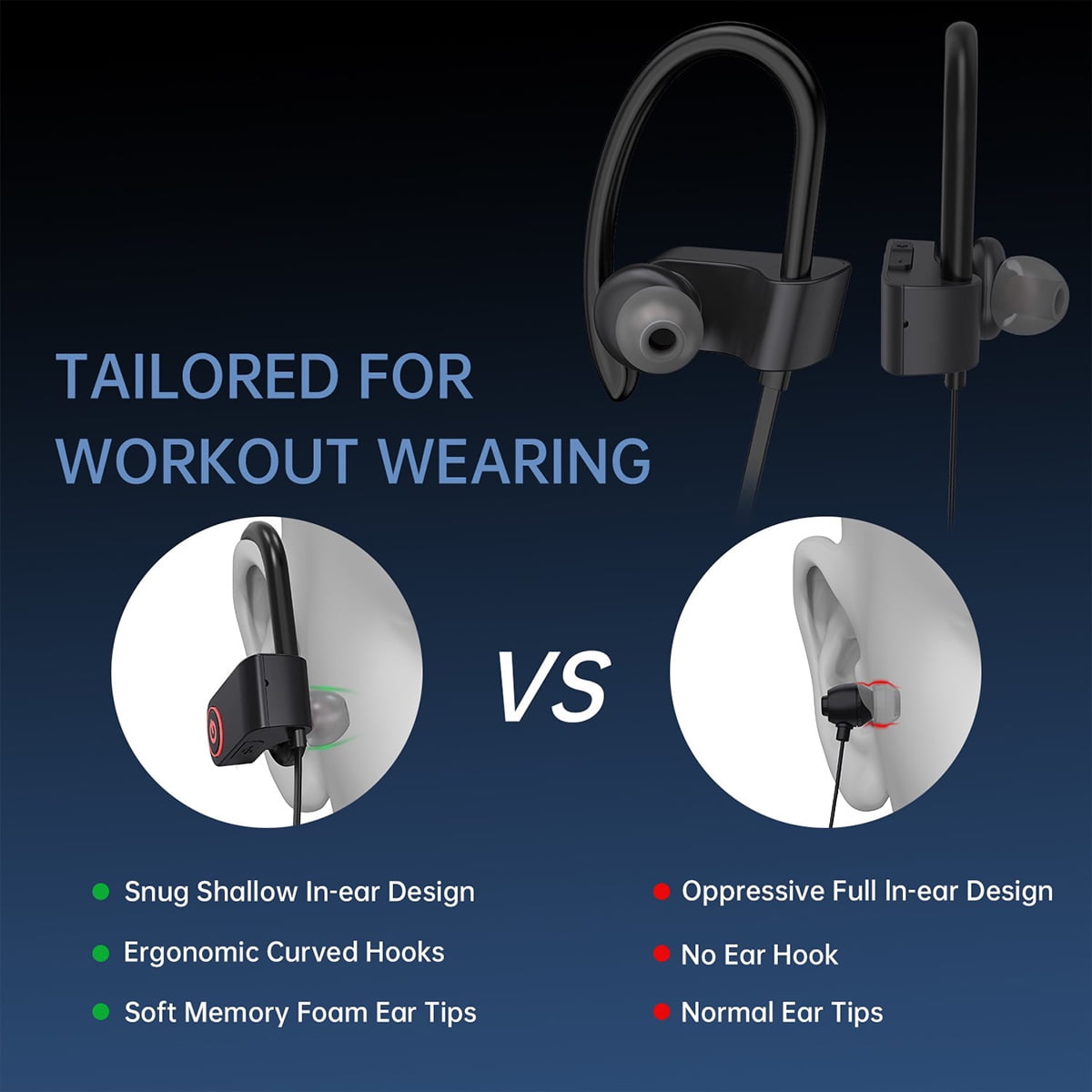 RNKR Bluetooth Headphones, Best Wireless Sports Earphones w/Mic