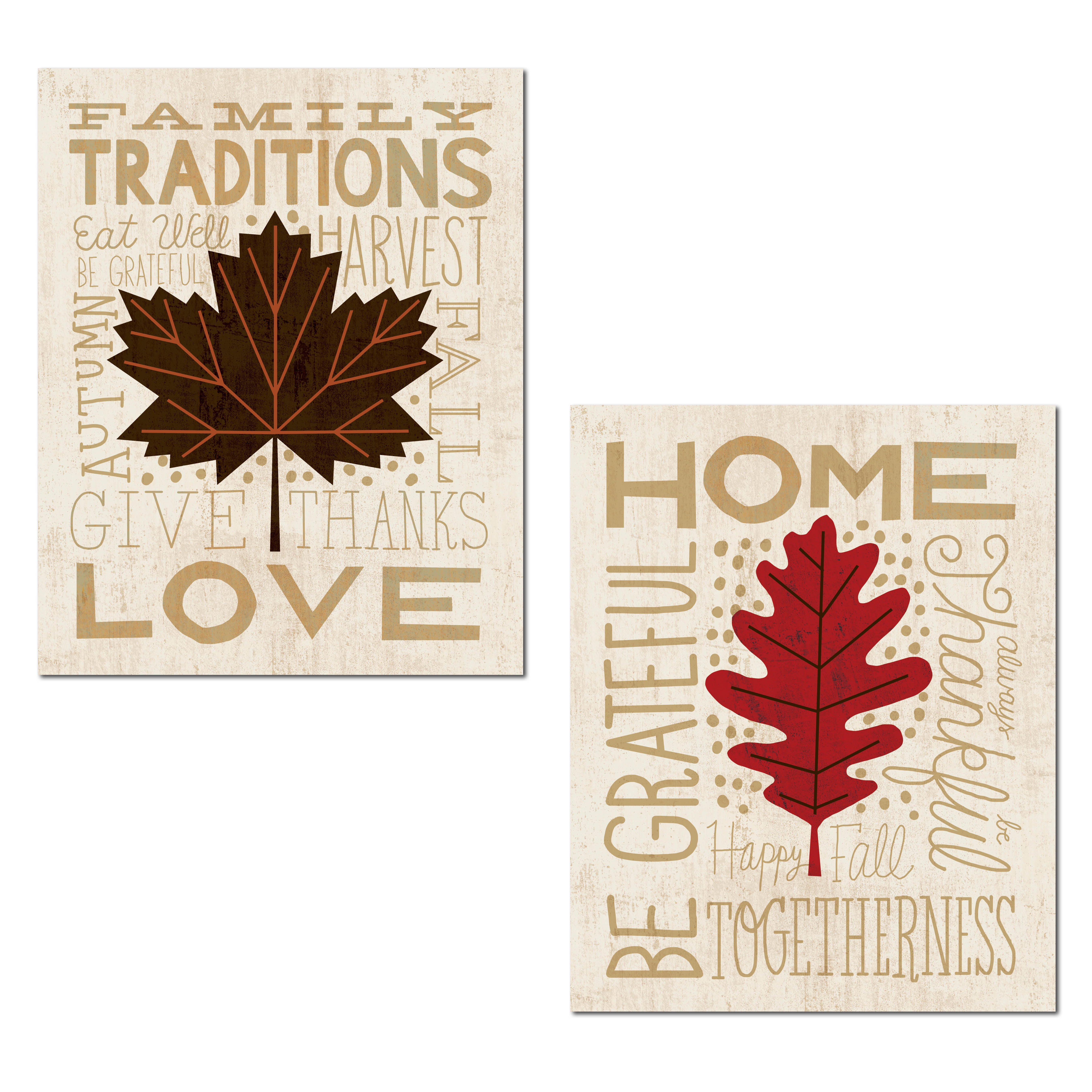 Beige and Red Autumn Inspirational Family Home and Love Adult Decor; 2 - 11' x 14' Unframed Posters
