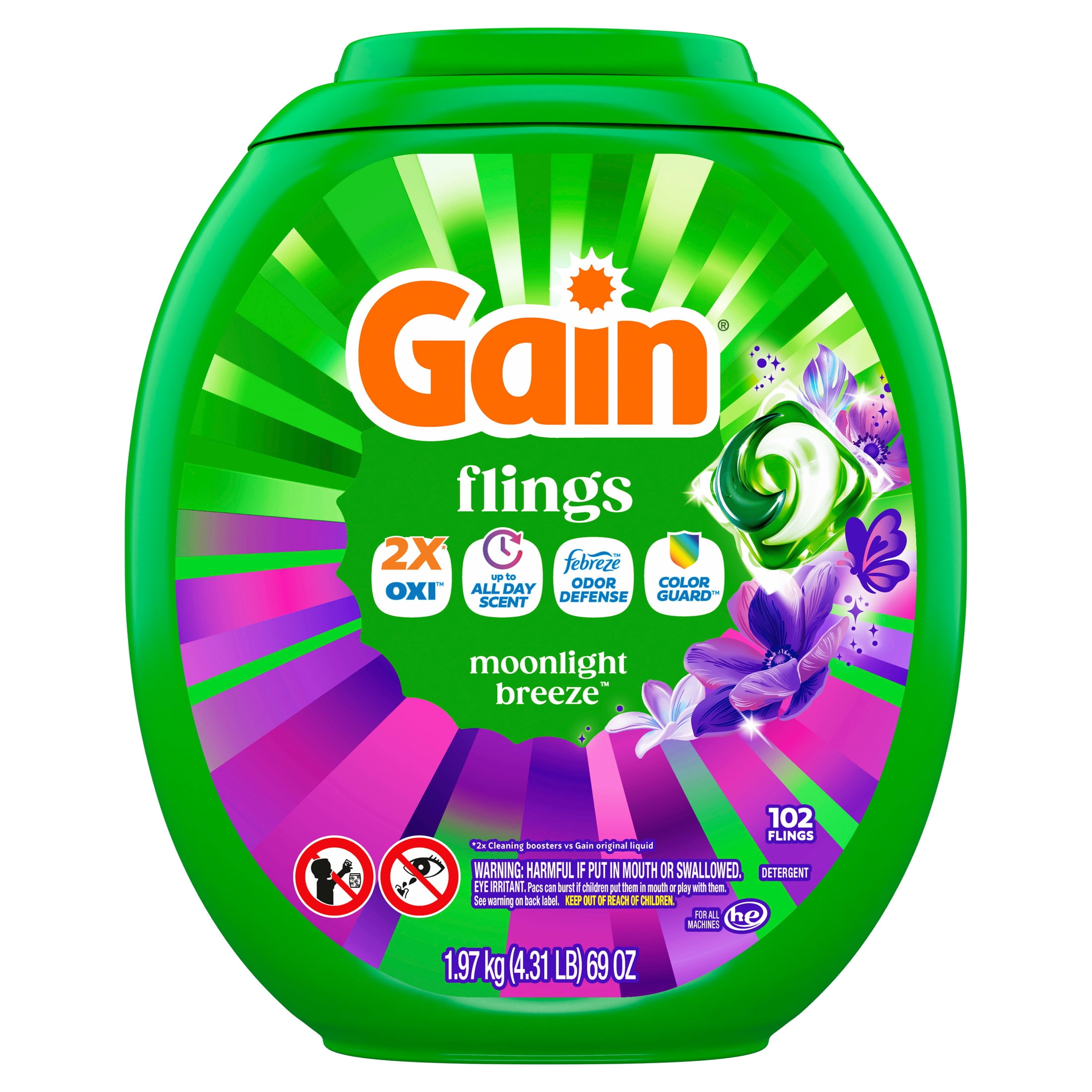 Gain Flings Laundry Detergent Soap Pacs, 4-in-1 Oxi Boost and