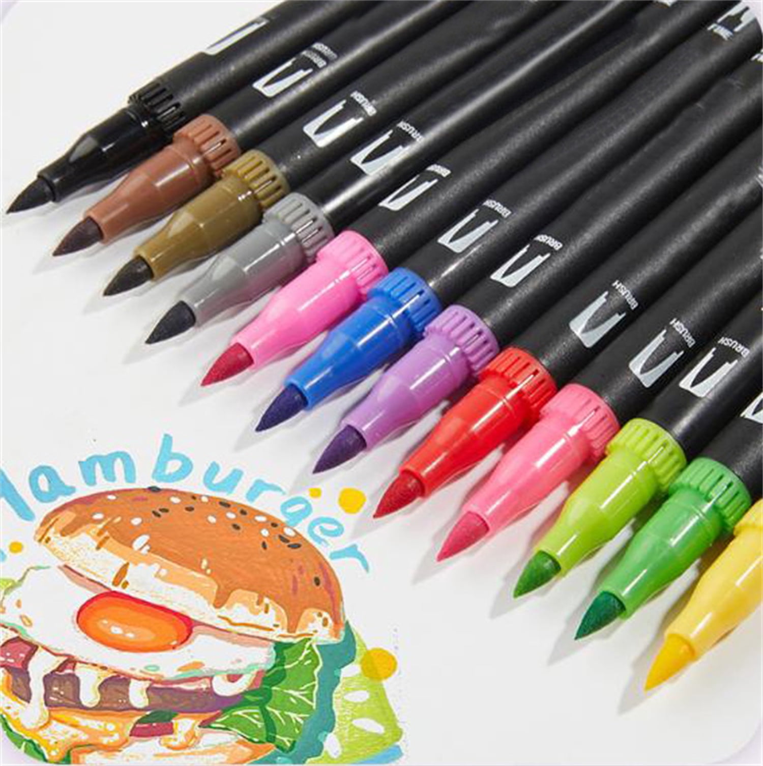 Dual Brush Marker Pens with Fine & Brush Tips,TGY 2 Set of 24 Colors Coloring Pens, Art Supplies for Drawing, Calligraphy, Sketching and Doodling