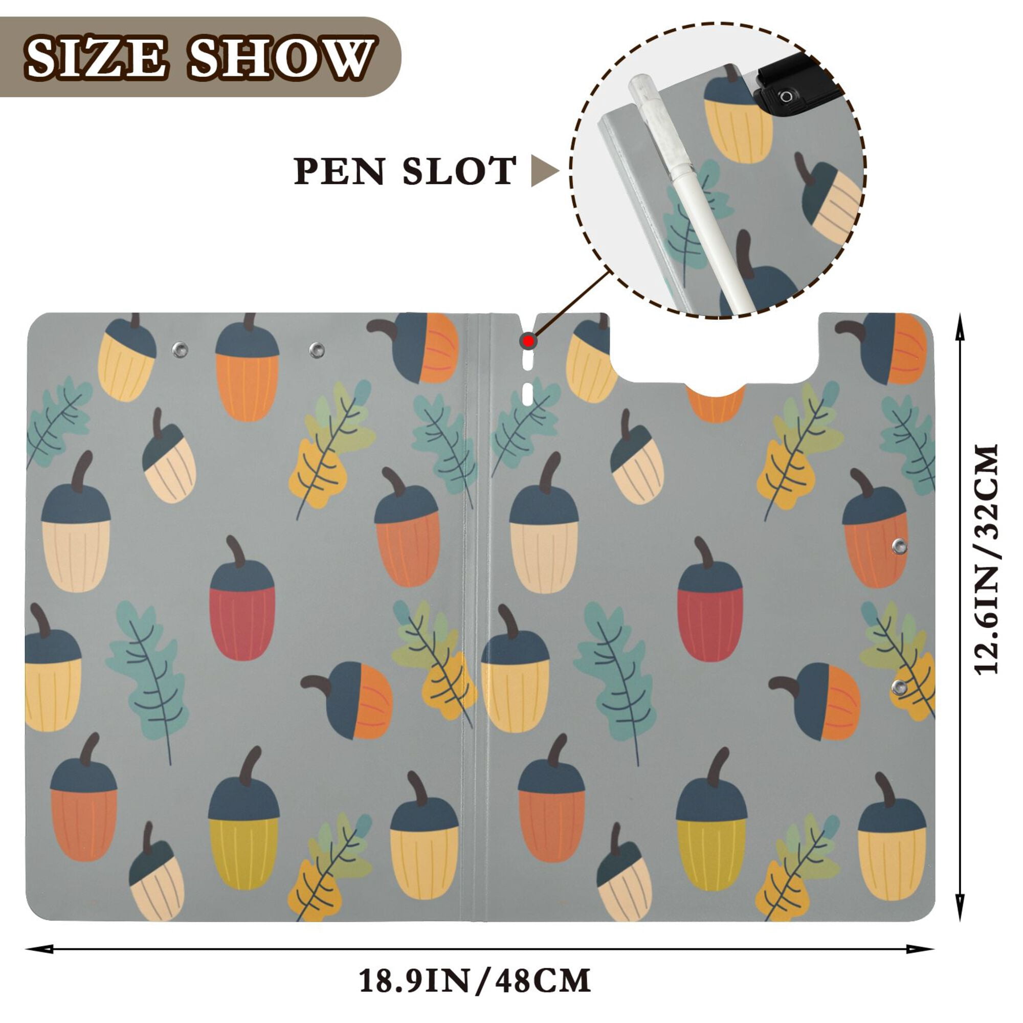 FORMRS A4 Clipboard Folder with Pen Holder Horizontal Foldable School Office Binder, Cute Acorns Pattern