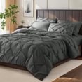 thumbnail image 1 of SONORO KATE Juego de Edredón Individual, Juegos de Cama de 5 Piezas para Todas las Estaciones, Cama en una Bolsa con Edredón Plisado - Sábana Plana y Sábana Ajustable - Fundas de Almohada y Fundas, Gris Oscuro, 1 of 6