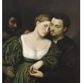 thumbnail image 2 of Bordone, Paris 15x16 Black Ornate Wood Framed with Double Matting Museum Art Print Titled - The Venetian Lovers, 2 of 4