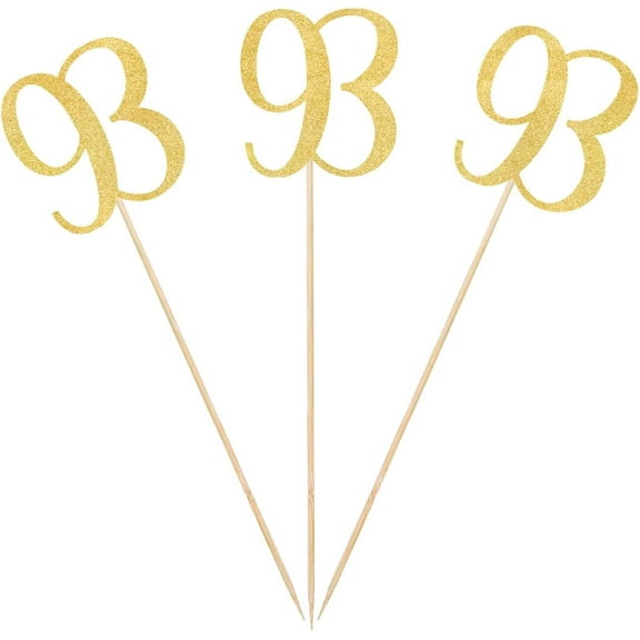 Gold Glitter 93rd Birthday Centerpiece Sticks, 12-Pack Number 93 Table Topper Anniversary Party Decorations
