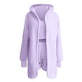 thumbnail image 3 of Women Fuzzy Warm 3 Piece Outfit Pajamas, Sherpa Hooded Open Front Cardigan Outwear Sleeveless Crop Tank Tops Shorts Nightwear Set (S-3XL), 3 of 6