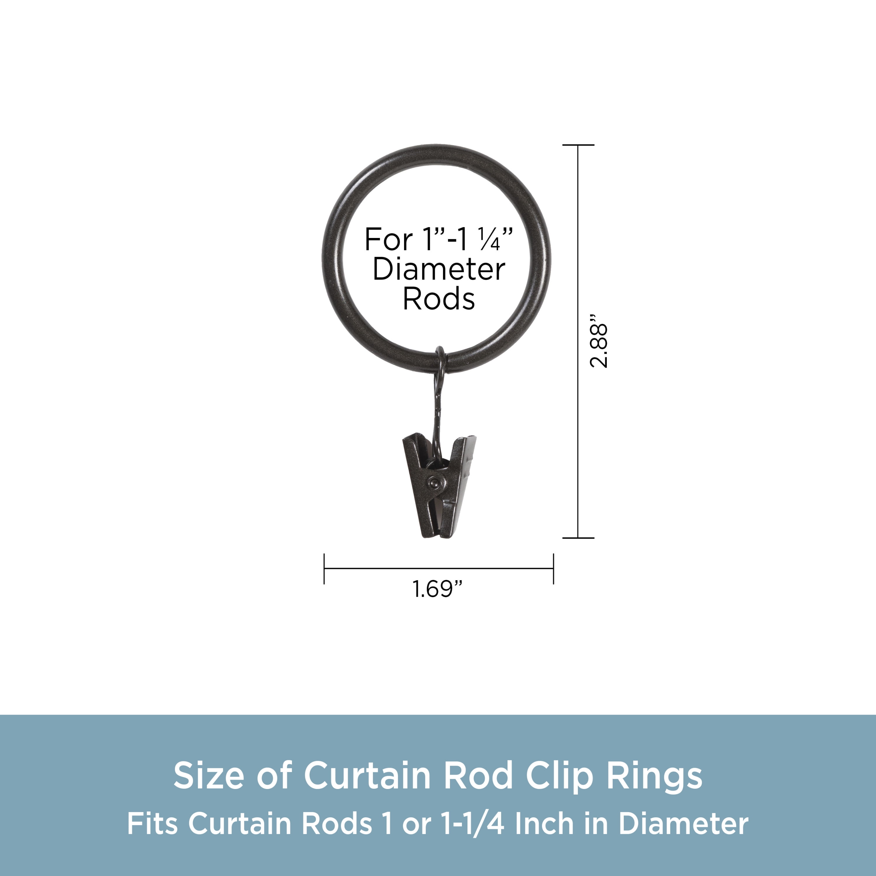 Kenney Clip Rings for 1" to 1-1/4" Diameter Curtain Rods, Oil Rubbed Bronze, Set of 14
