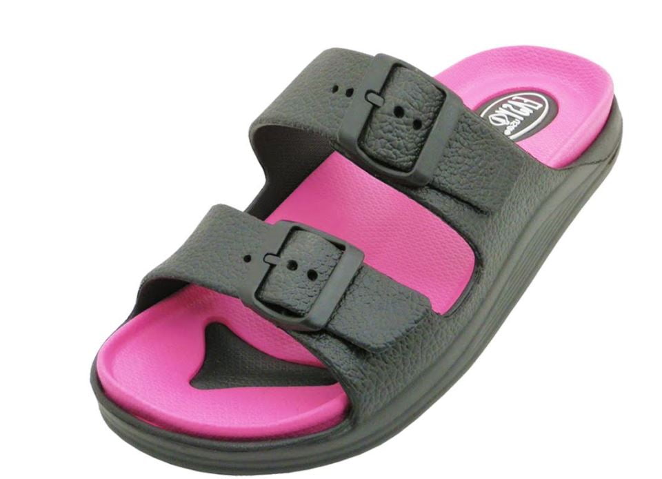double buckle footbed sliders