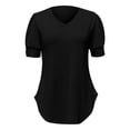 thumbnail image 6 of Xijirk Women's V-Neck Short Sleeve Blouse Puffed Sleeve T-Shirt with Button Casual Top for Everyday Wear,L, 6 of 7