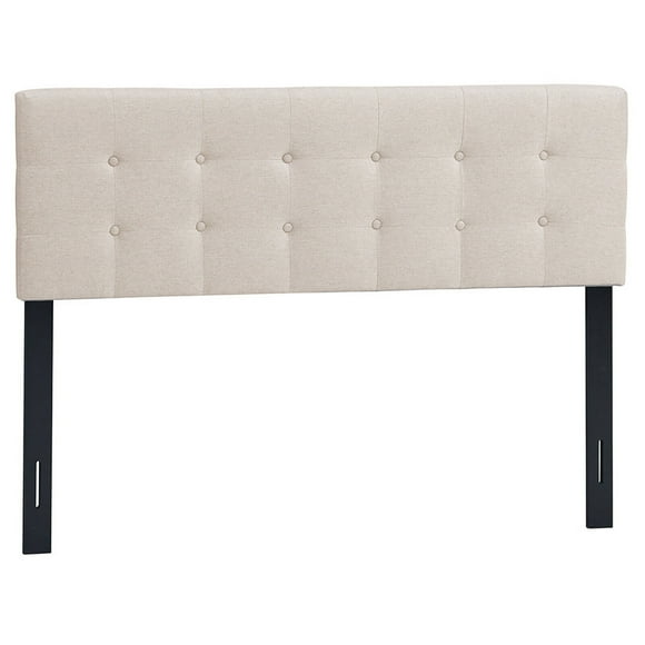 Gymax Full/Queen Size Headboard Linen Fabric Upholstered Button Tufted Solid Wood Leg