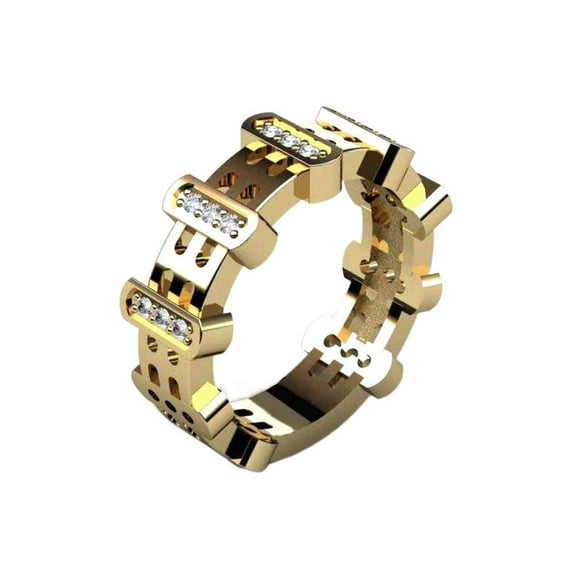 APIPEE Mens Titanium Ring Wedding Band Cubic Zirconia 14K Gold Plated Engagement Ring Male Personality Ring Ornament With Gift Box