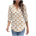 thumbnail image 5 of JTZGDY Blouses for Women Dressy Casual V Neck Boho Floral Printed 3/4 Smocked Cuff Sleeve Womens Tops Trendy Summer Graphic T-Shirts White#01 L, 5 of 8