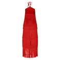 thumbnail image 4 of OSFVNOXV Halter Dress for Women Sexy Backless Fringe Tiered Side Split Maxi Dress for Latin Dance Party, 4 of 9