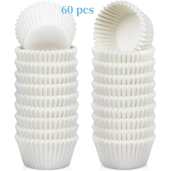 60 Pcs White Paper Baking Cups,Standard Size Baking Cases for Cupcakes,Greaseproof Paper Cupcake,2 Inch Wrappers Baking Cupcake,Artrylin