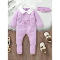 thumbnail image 2 of Suealasg Newborn Baby Girl Knit Romper Warm Long Sleeve Knit Sweater Button Jumpsuit +Headband 1 3 6 9 Months Infant Fall Winter Clothes, 2 of 8