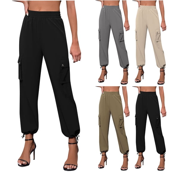 Danhjin Womens Cargo Pants Lightweight Drawstring Cargo Pants Soft Stretch Baggy Low Waisted Casual Streetwear Travel Hiking