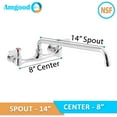 thumbnail image 2 of AmGood Commercial Sink Faucet with Swivel Spout 14" | 8" Center | Wall Mount | NSF, 2 of 4